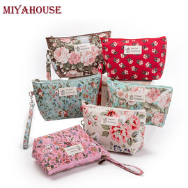 Miyahouse Female Makeup Bags Vintage Floral Cosmetics Pouches For Travel Ladies Pouch Women Portable Zipper Cosmetic Bag
