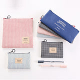 Simple striped checkered bag girls boys student large capacity canvas pencil storage makeup Cosmetic bags