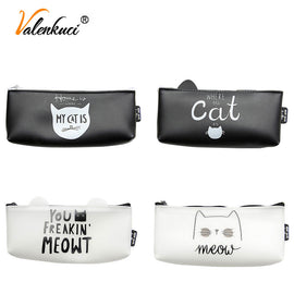 Valenkuci Cute Cat Cartoon Stationery Pencil Pen Case Cosmetic Makeup Bag Zipper For Girls Travel Cosmetic Bag For Women HZB-012