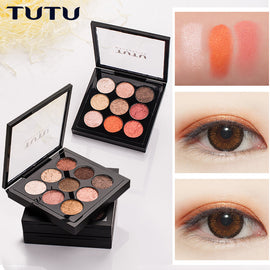 TUTU New Peach Matte Eyeshadow Palette Pigment Eye Shadow Korean Cosmetics Makeup 9 Colors Nude Glitter Shadows Pallete Make Up
