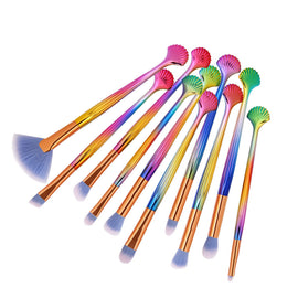 2018 Hot Shell Makeup Brushes Foundation Powder Eyeshadow Concealer Blush Kit 10Pcs Cosmetic Tool HB88
