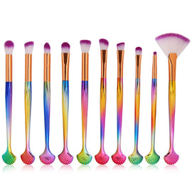 2018 Hot Shell Makeup Brushes Foundation Powder Eyeshadow Concealer Blush Kit 10Pcs Cosmetic Tool HB88